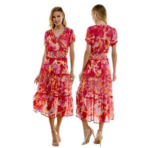 Figueroa & Flowers Maxi Dress Women's Floral Boho Peasant Ruffle Tiered Small